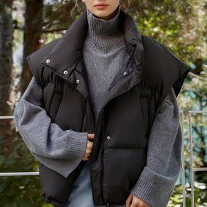Zip up Drawstring Hem Puffer vest Coat Comfy winter